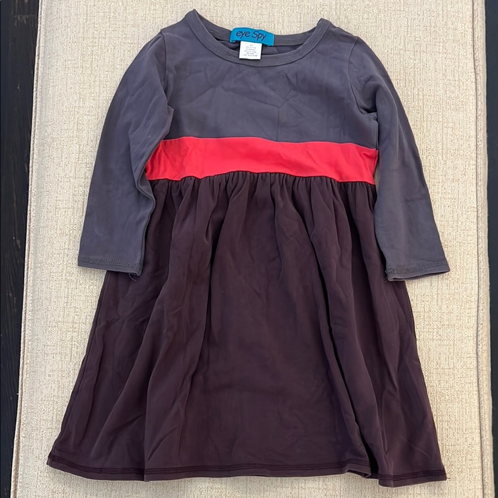 Gray Casual A-line Dress with Long Raglan Sleeves and Crew Neck